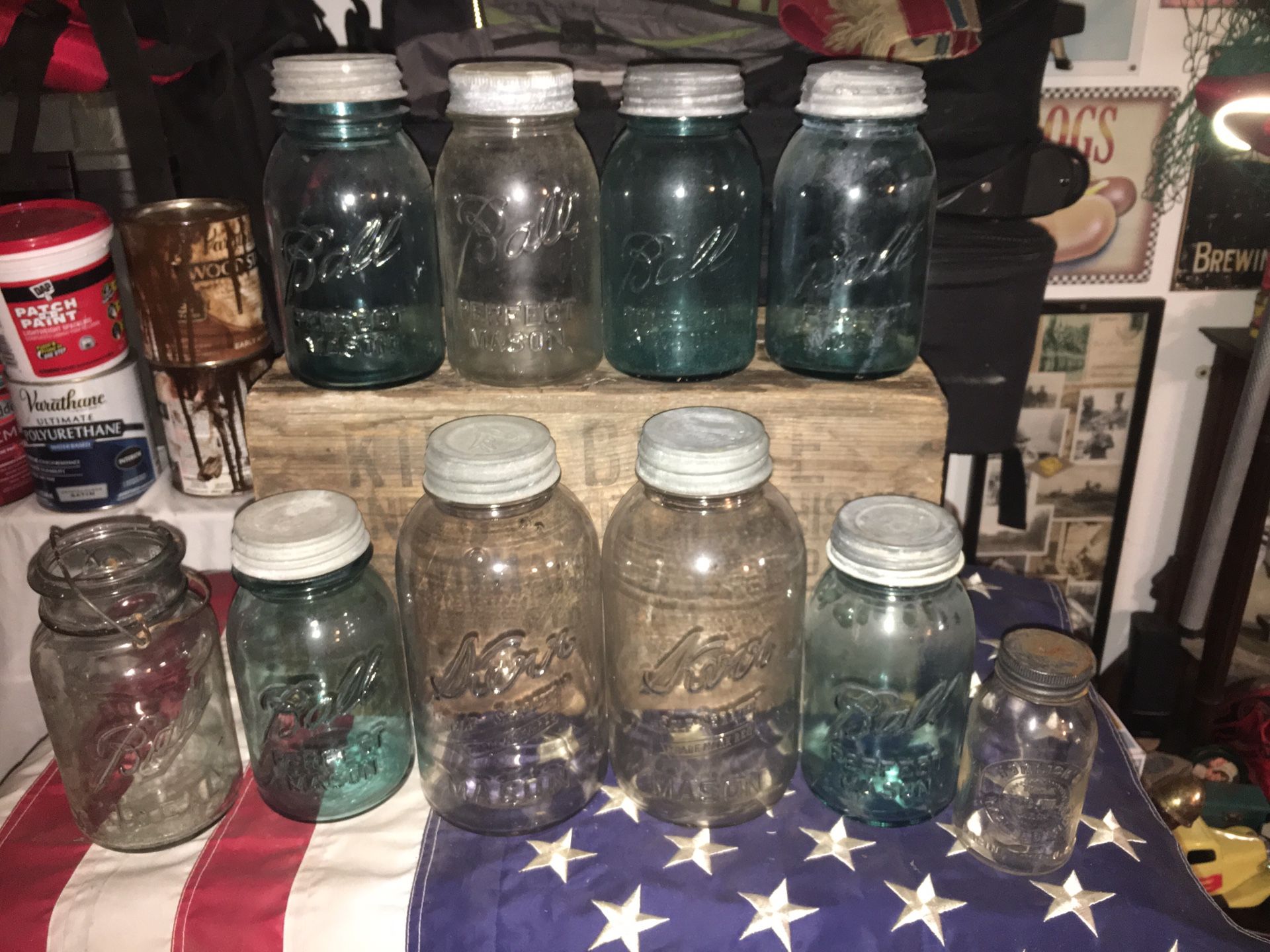 10 Vintage Antique Ball Blue Glass Jars