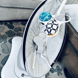 4moms mamaRoo 4 Multi-Motion Baby Swing + Safety Strap Fastener, Bluetooth Baby Swing with 5 Unique Motions, Nylon Fabric, Grey