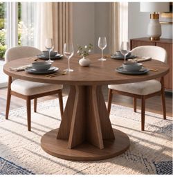 Round Dining Table – Walnut Finish, Seats 4