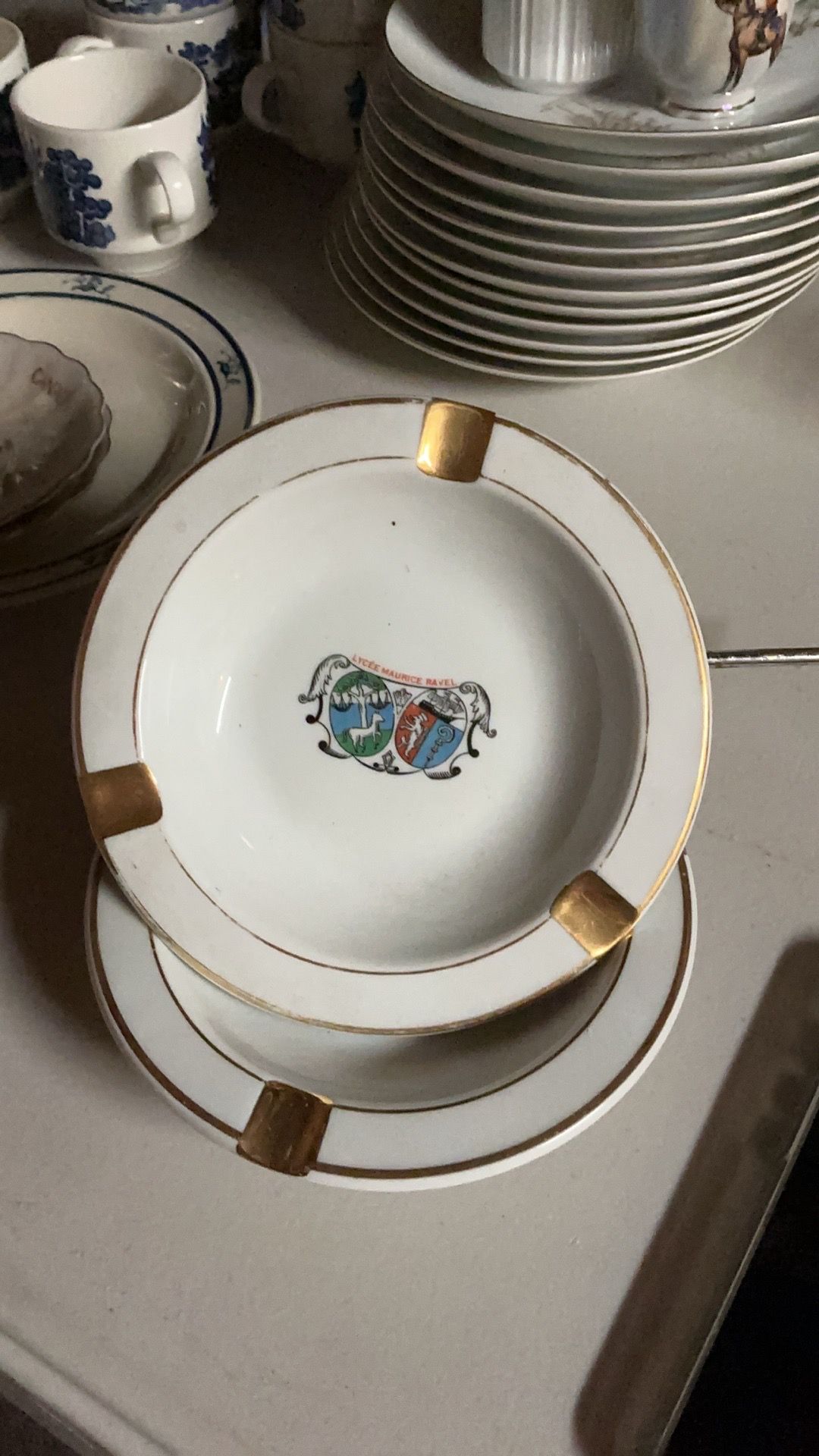 Limoge porcelain ashtray, gold plated