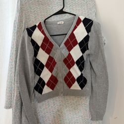 Brandy Melville Argyle Pattern Long Sleeve Cardigan