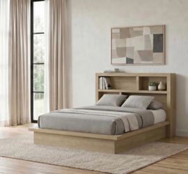 Bookcase Headboard Platform Bed Light Oak Mattress not in