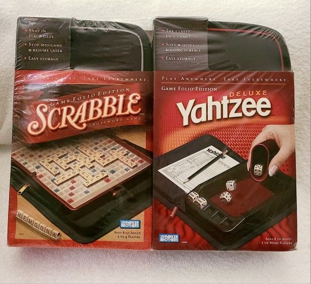 Vintage Yahtzee Deluxe & Scrabble Travel Game Folio Edition Zipper Case 2001 New