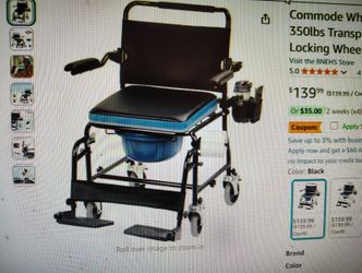 Commode Wheelchair W/ Padded Seat & Flip-Up Armrests 