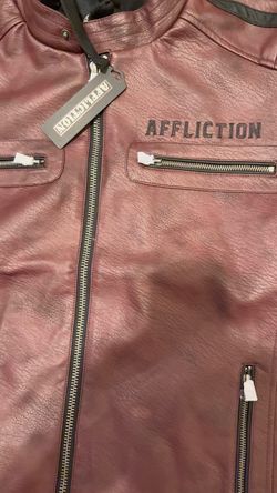 affliction hooded Destiny motorcycle leather jacket sz s and l