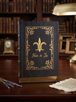 Paris France Fleur De Lis secret storage book box brown Embroidered gold