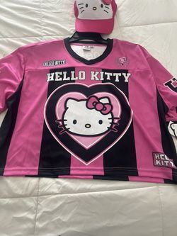 Hello Kitty jersey size small butt runs big like a size medium, and hello Kitty hat