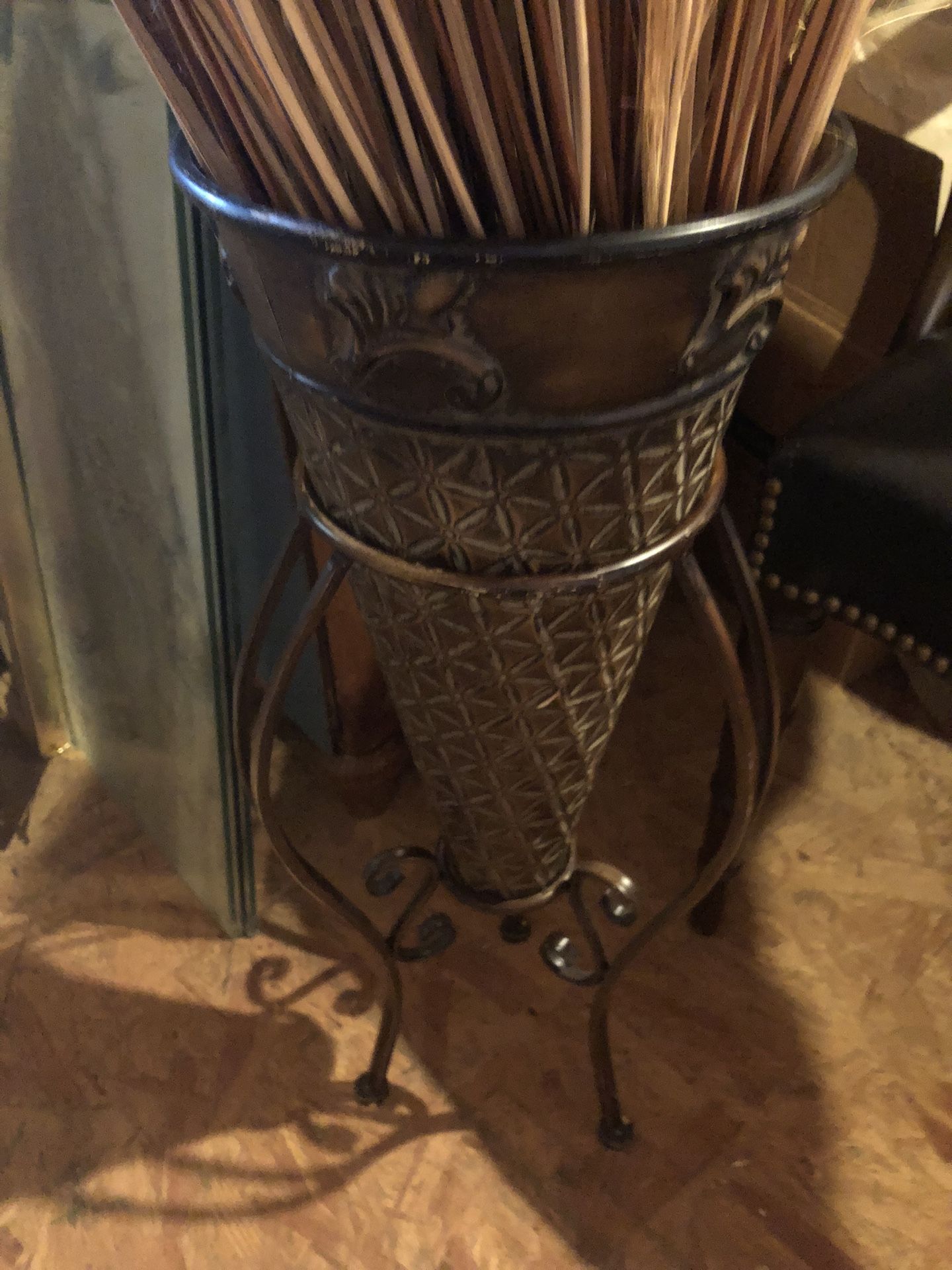 Dried Arrangement In Metal Vase