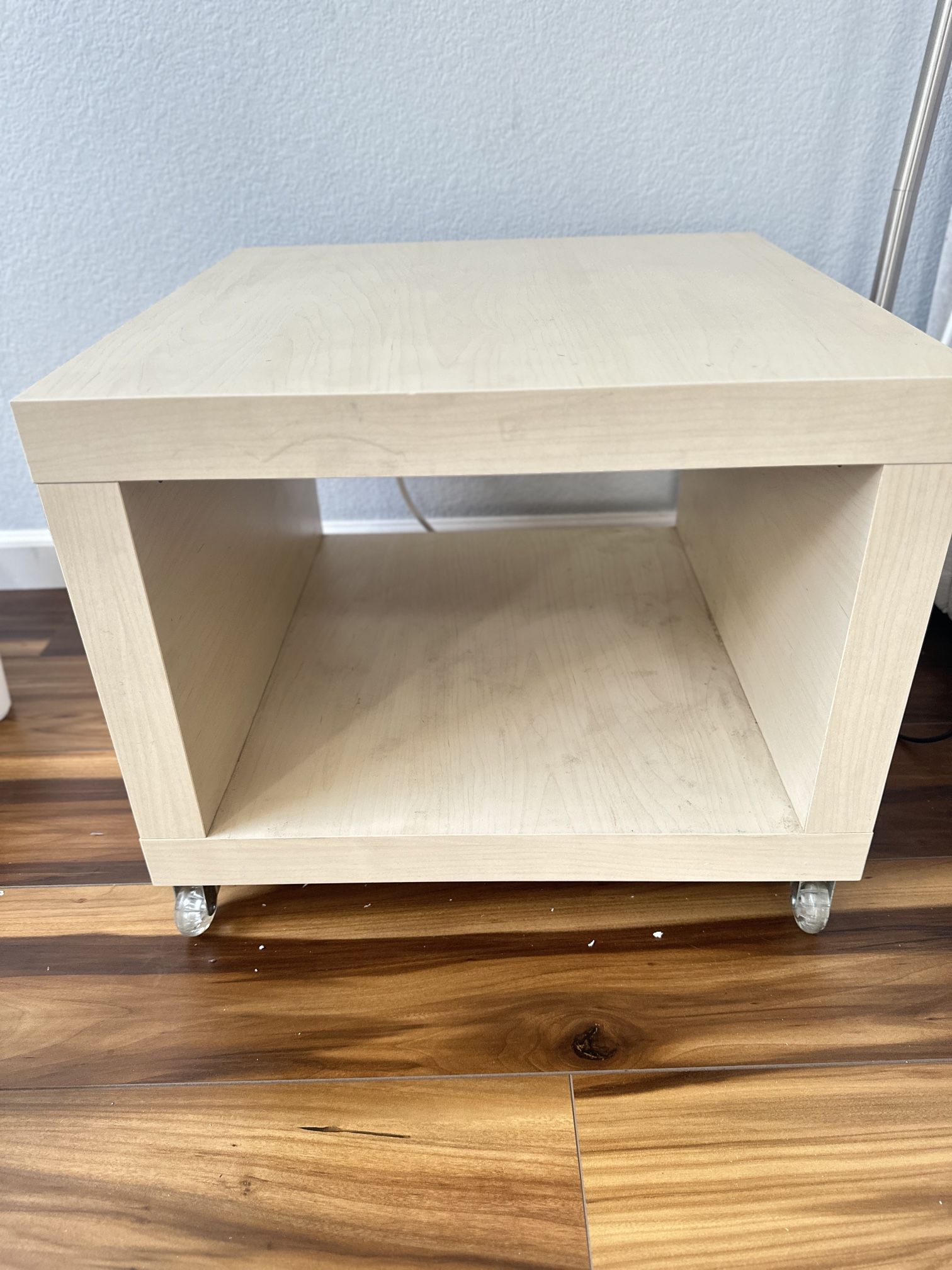 Wood Cube Side Table on Wheels