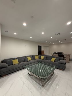Large Glass and steel coffee table