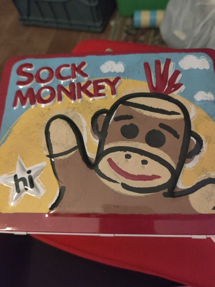 New Sock Monkey Trinket Metal Box And Computer Bag (Used)
