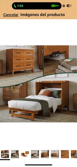 Baúl de cama individual Murphy con colchón de 6 pulgadas y cargador USB integrado, color caramelo claro