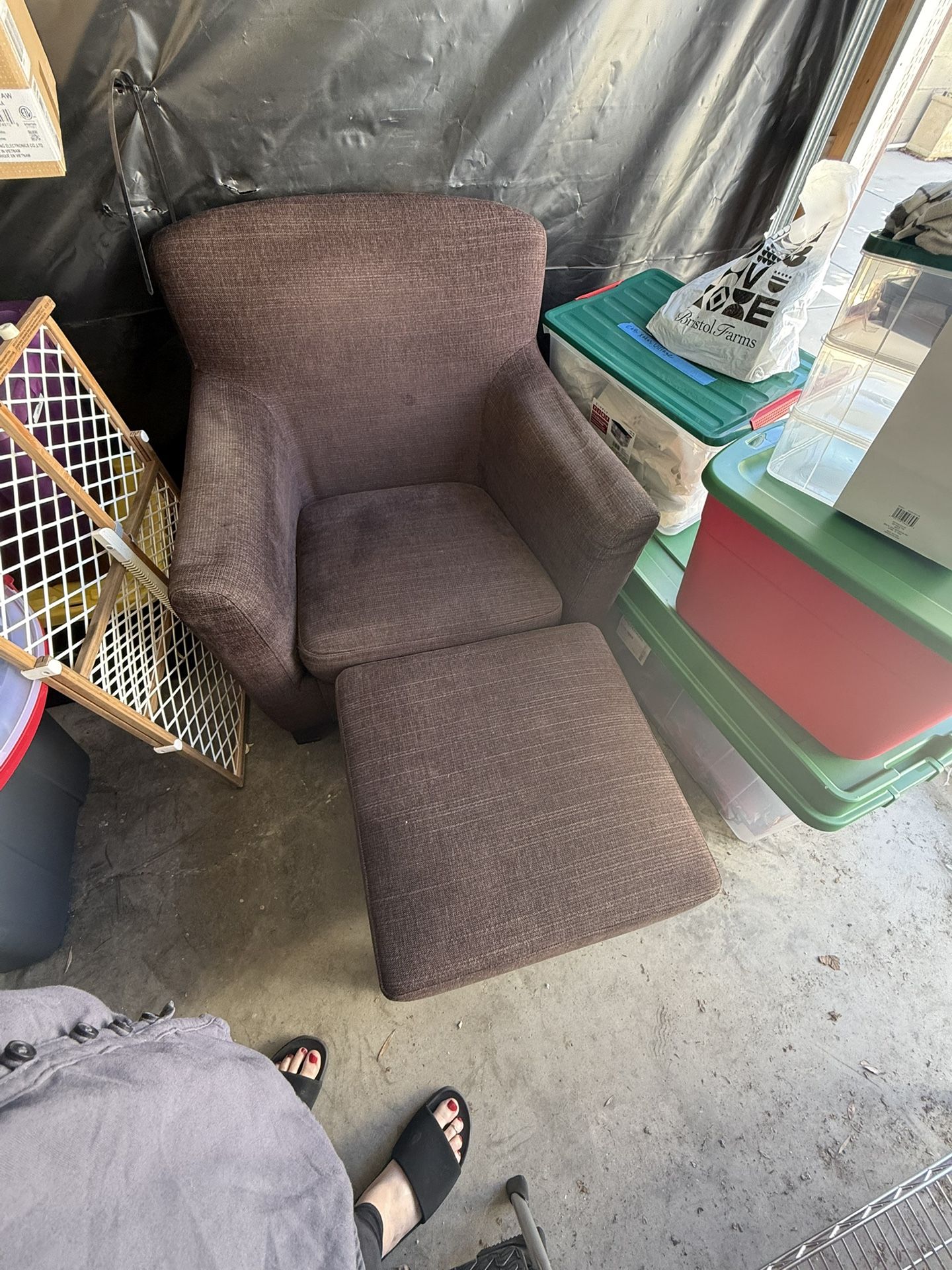Brown IKEA Armchair with Ottoman, and White Solid Wood Armoire