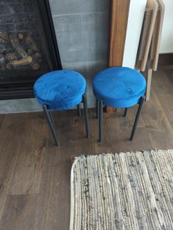 Blue Velvet Cushion Stools