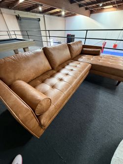 Tan Leather Sectional Sofa with Chaise