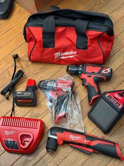 Milwaukee M12 Speaker, Right Angle, Hammer, Drill , Speaker, Battery XC4.0, Charger, & Bag.