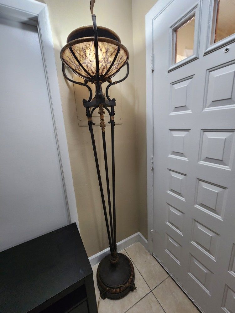 One Pair Gold Trimmed Cast Iron Floor Lamp