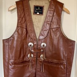 Vintage Espinoza’s Leather Fashion Western Vest USA Brown Concho Fringe L