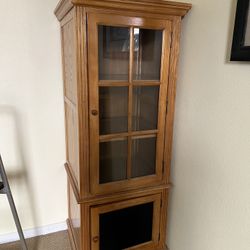 Pair of Brown Cabinets Wood/Glass 