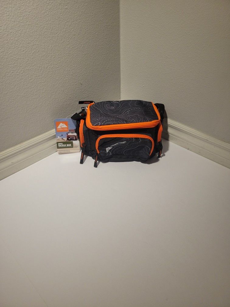 Ozark Trail Soft-sided 350 Fishing Tackle Bag with 3 Tackle Boxes, Black w/ Orange Trim