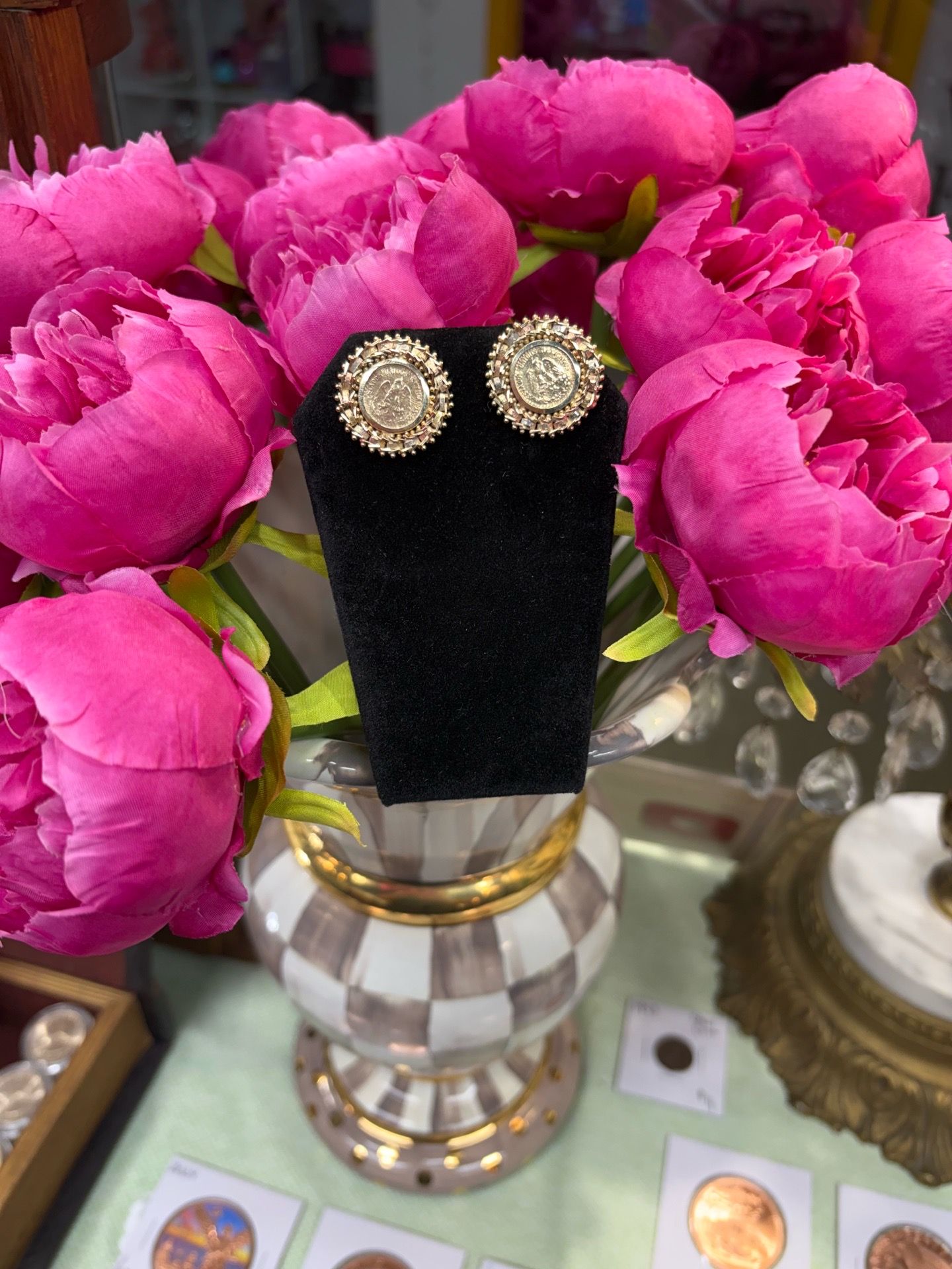 Gold Mexican coin earrings