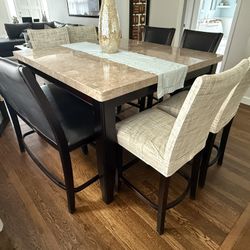 Marble Wood Dining Set 