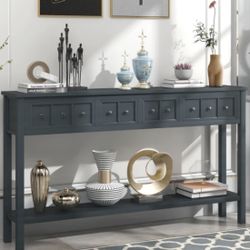 ZNTS TREXM Rustic Entryway Console Table, 60" Long Sofa Table with two Different Size Drawers and Bottom WF281290AAM