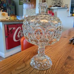 Antique/Vintage L.E.  Smith Clear Glass Moon & Stars Footed Compote /Candy Jar