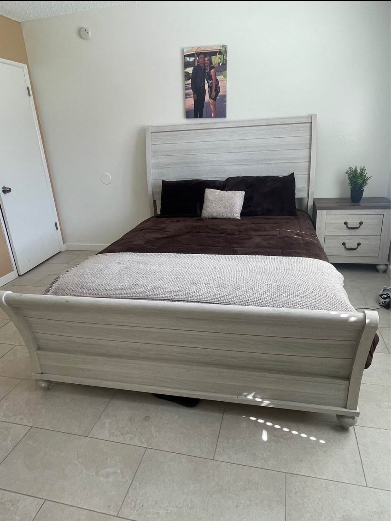 Queen Panel Bed with Mirror Dresser and Nightstand.