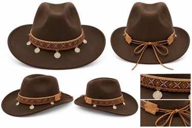 Brown Felt Wide Brim Boho Fedora Hat