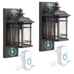 Was 125$ Classic Black Motion Sensing Dusk to Dawn Outdoor Sconce Lantern with Doorbell 2PK Wall Lights Black