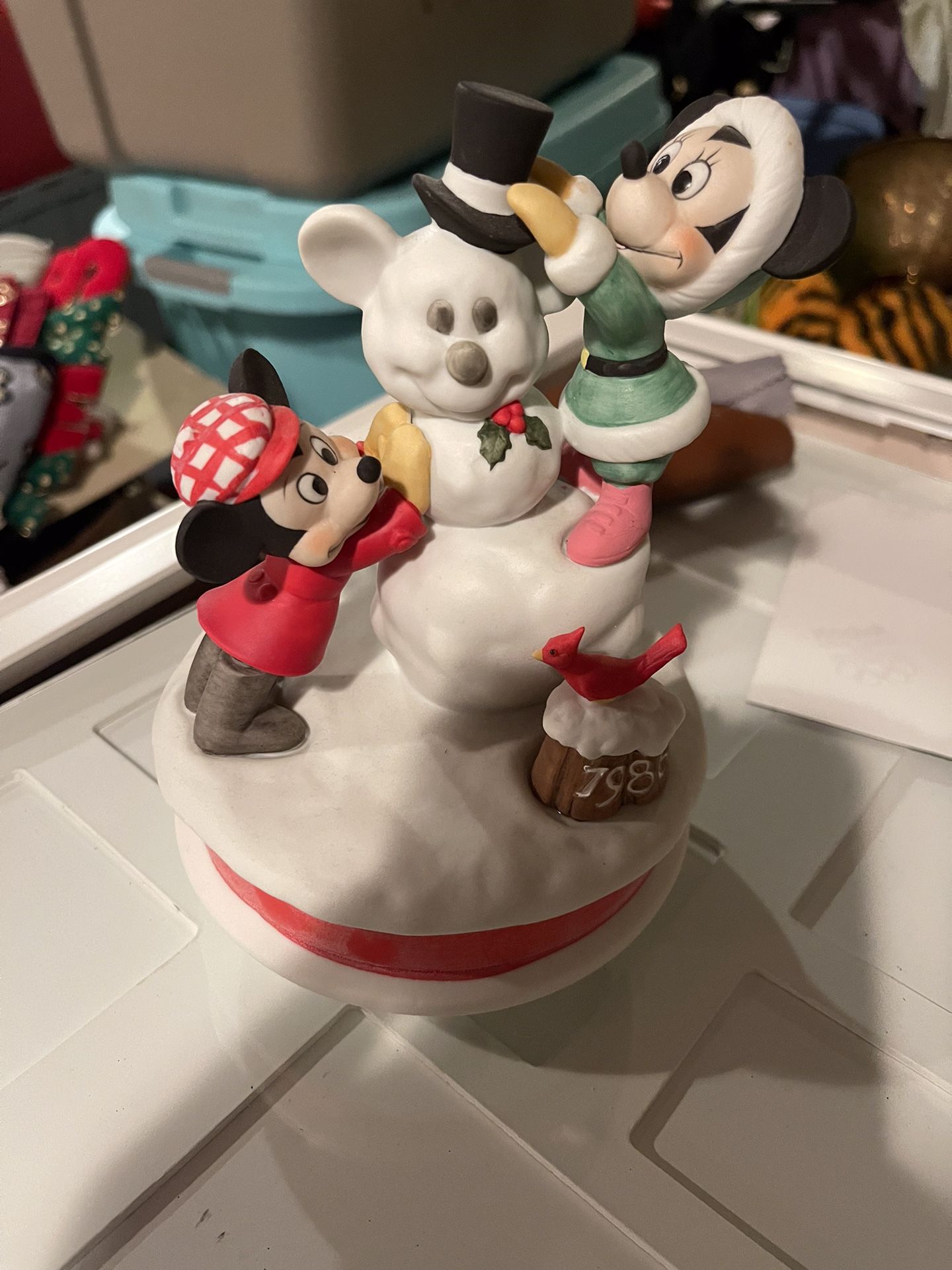 1986 Vintage Collectable Christmas Disney Mickey And Minnie Snowman Statue