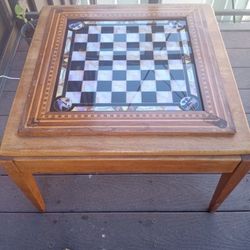 Antique Black Crystal And Panamanian Butterfly Wing Chess Board Table