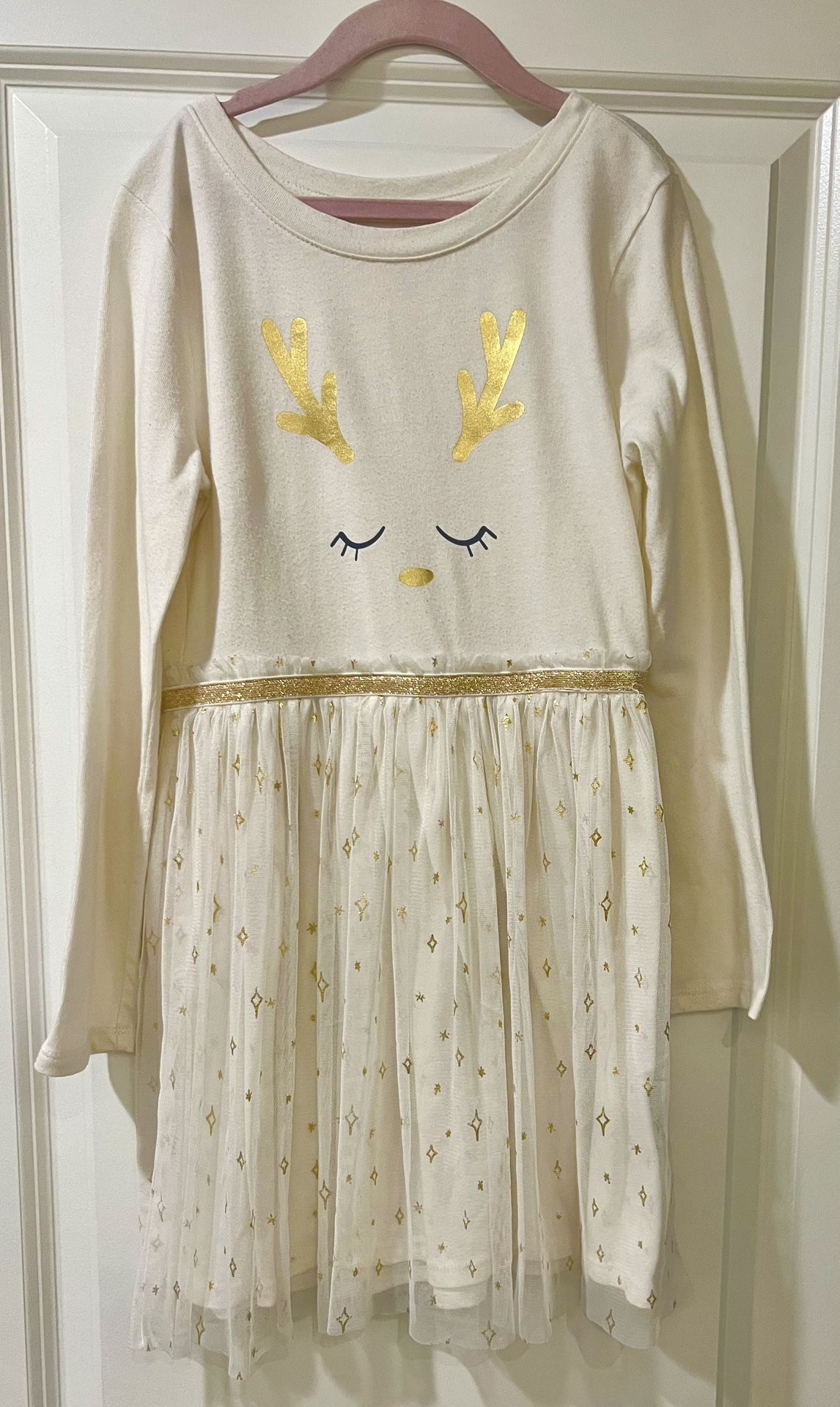 Girl’s Reindeer Dress Cream & Gold Size 7/8