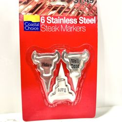 Coastal Choice Stainless Steel Steak Markers Set of 6 Rare Medium Well Done BBQ