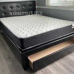 Full Black Euro Platform Bed With Ortho Mattress Included 