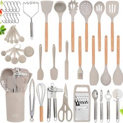 Home Hero Silicone & Natural Wood Kitchen Utensil Set
