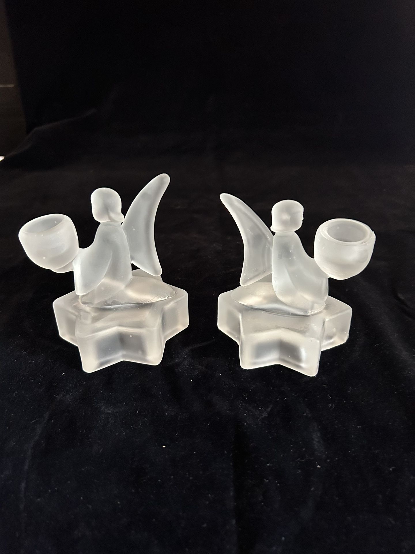 (2) Frosted Glass Angel On Star Candle Holder
