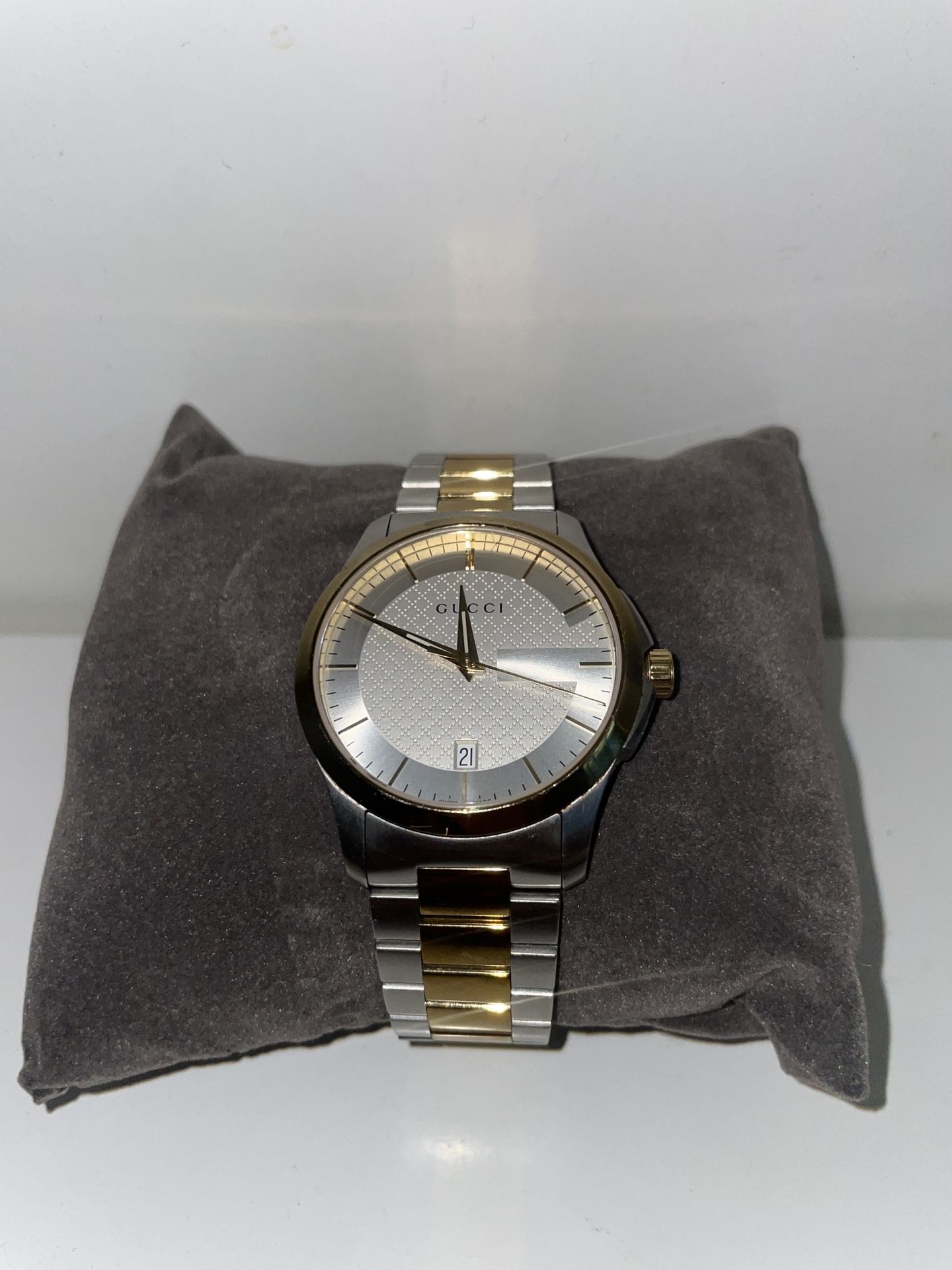 Gucci G Timeless Silver Dial Two Tone Steel Strap Watch For Men