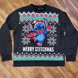 Disney Merry Stitchmas Sweatshirt Pullover Adult Size XL Charcoal Gray Santa Sti