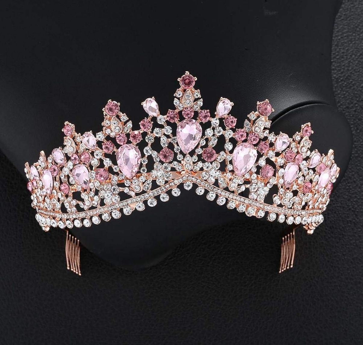 Crown Tiaras for Women Baroque Rose Gold Pink Crystal Bridal Tiara Crown with Comb Pageant Prom Rhinestone