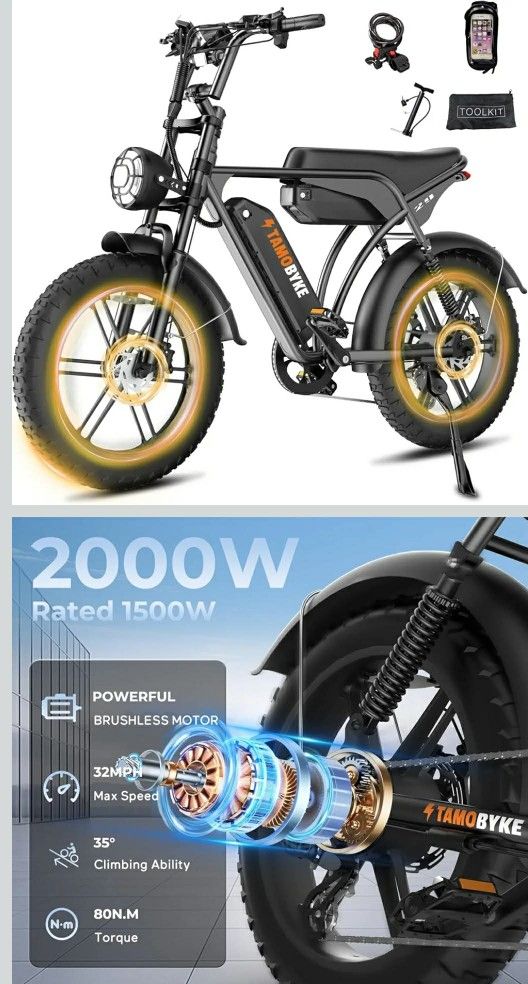 Electric Bike with 1 pair extra battery