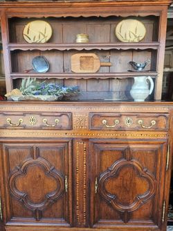 French Provincial Antique Rustic Walnut Vaisseliere Buffet