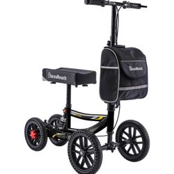 Knee Scooter, 300lbs Capacity, 13" Big PU Seat, Disc Brake Knee Walker, All Terrain Foldable Knee Scooter Walker with Bag for Foot Injuries Compact Cr