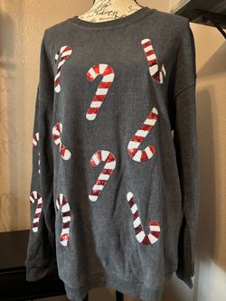 Sequin Candy Cane Round Neck Sweatshirt