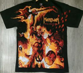 Vintage 1998 Manowar Hell On Stage AOP Giant Tee Jays XL Metal Band Shirt
