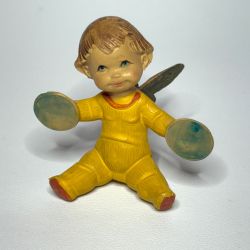 Depose Italy Seated Baby Angel with Cymbals Blue Eyes Yellow Outfit