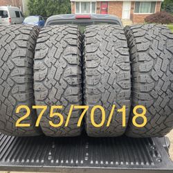 4) 275/70/18 Goodyear Wrangler Duratrac Tires  Load Range E  Tread measures 6-7/32  $285 for 4  I carry other sizes as well