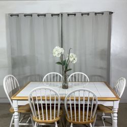Tile-Top Dining Table With 6 Windsor Dining Chairs / Mesa De Azulejos Y 6 Sillas 