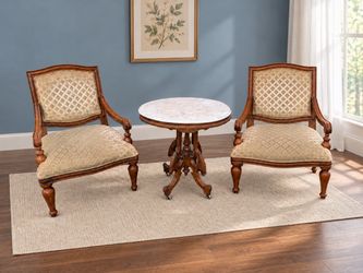 Vintage Marble-Top Table + 2 Chairs
